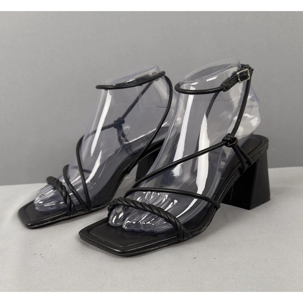 Marc Fisher Malyn Black Strappy Block Heel-2.88" Sandals Square Toe 6M NWBox
